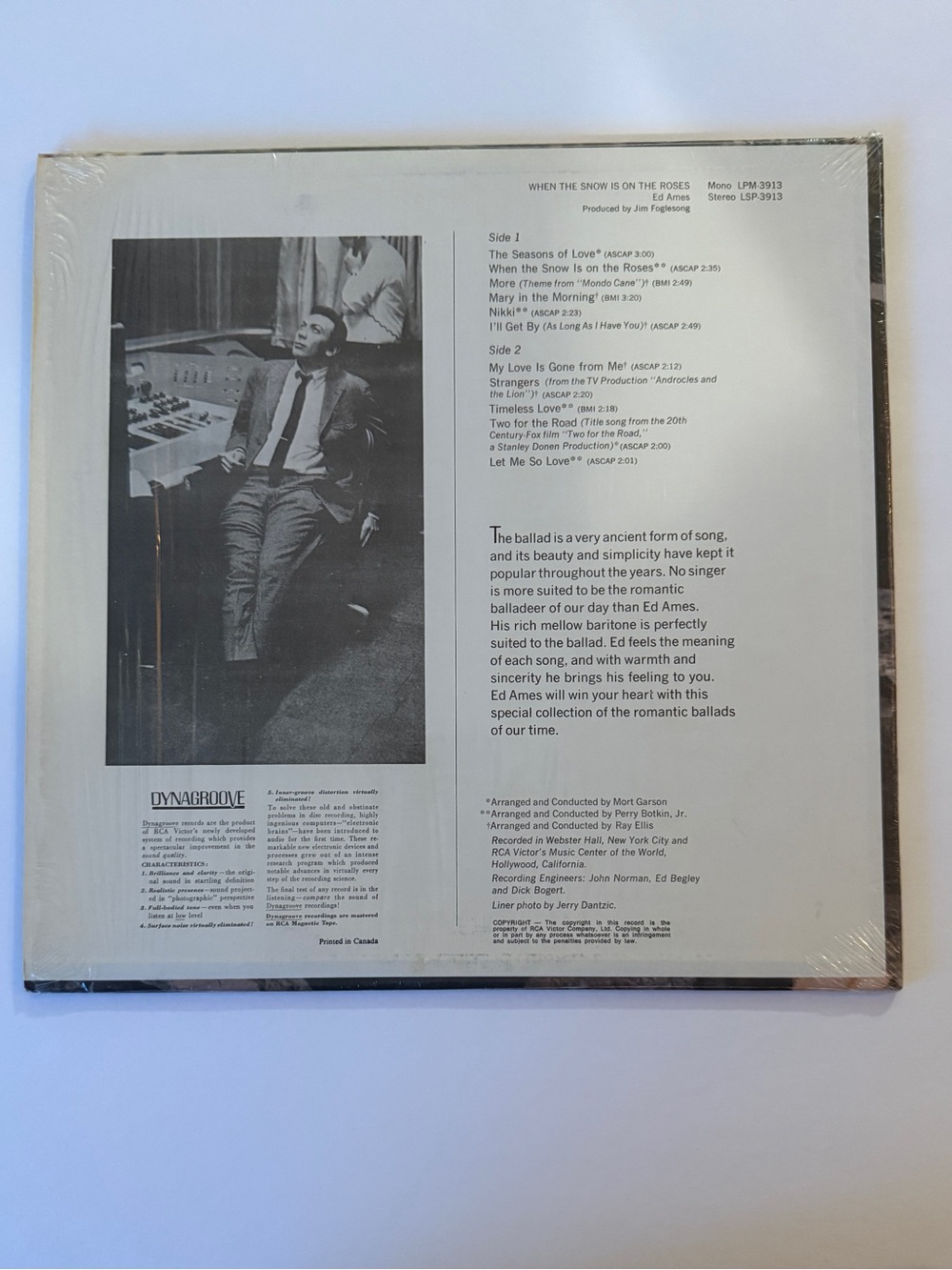 Any 3 for $50-Ed Ames- When the snow is on the Roses- vinyl record. - Picture 2 of 4